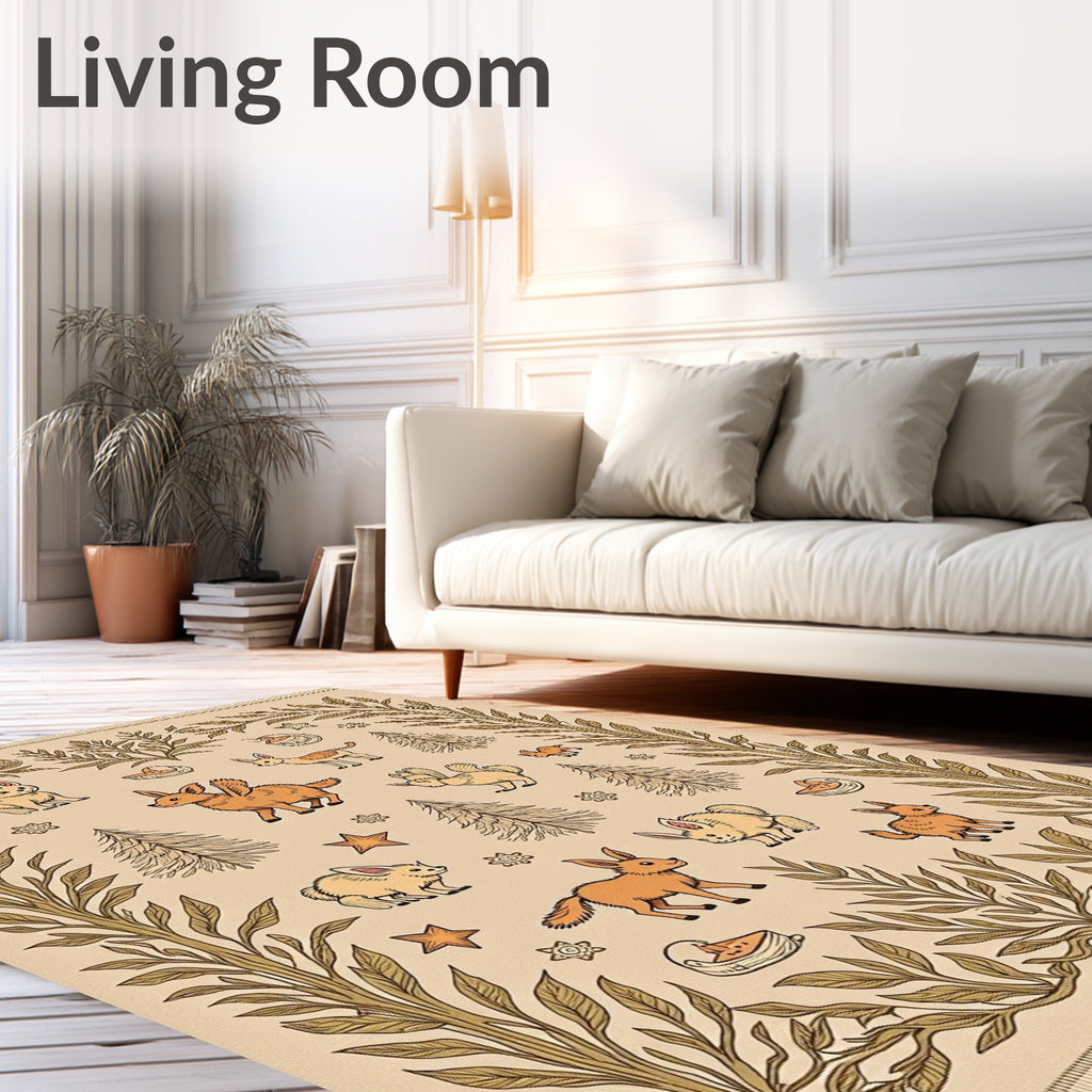 Woodland Creatures Botanical Border Rug