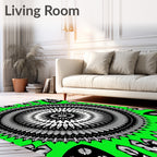 Vibrant Green Black Mandala Sunburst Rug