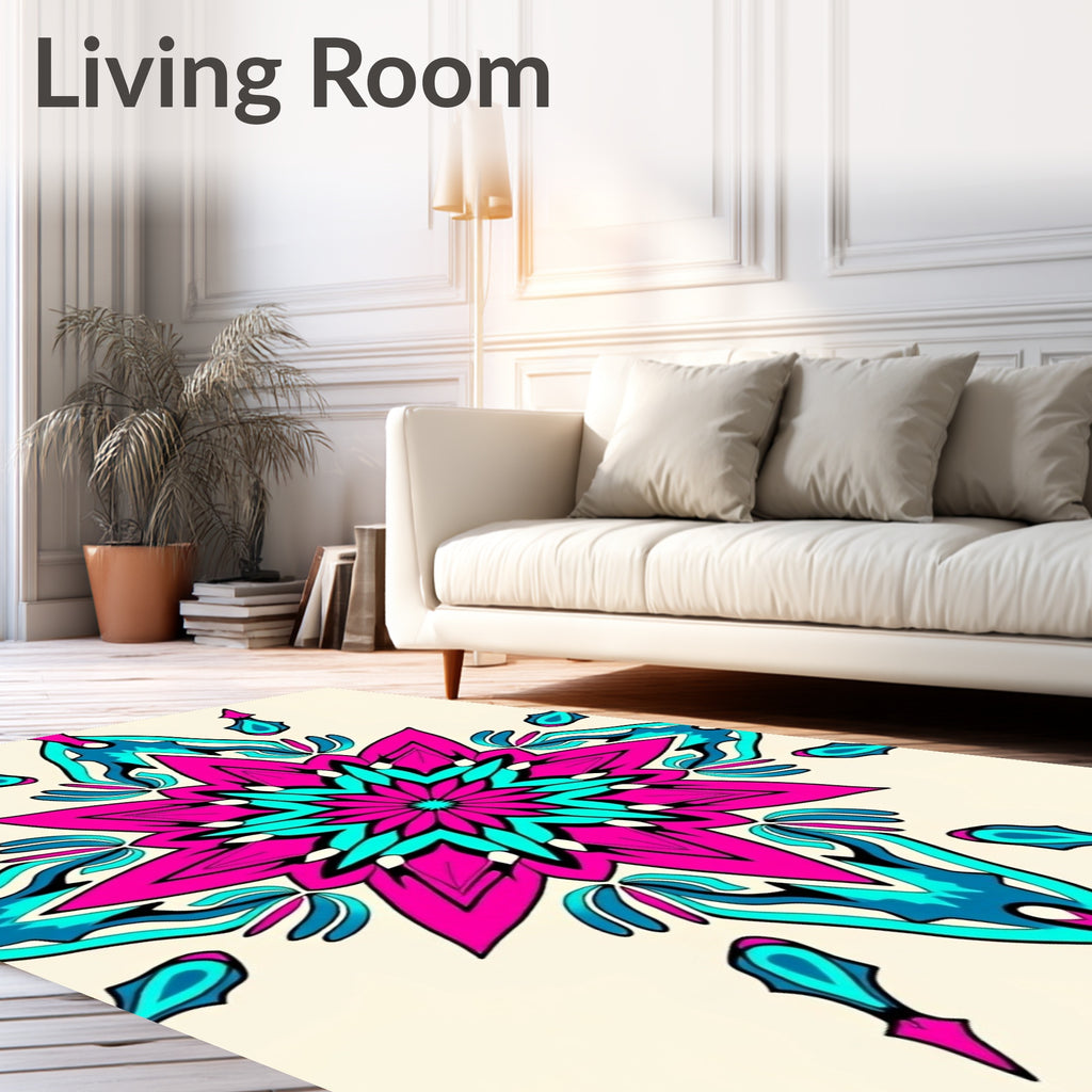 Vibrant Fuchsia Teal Starburst Medallion Rug