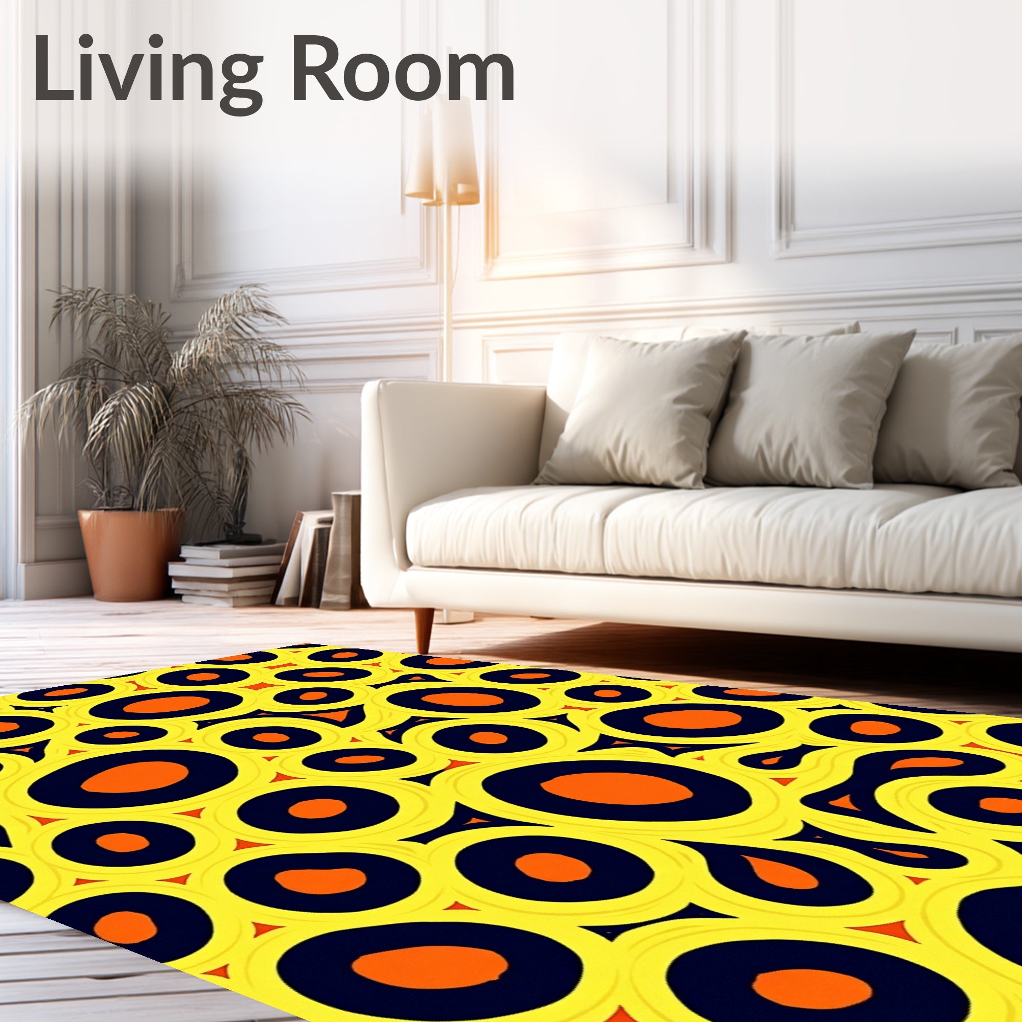Abstract Yellow Orange Black Circles Rug