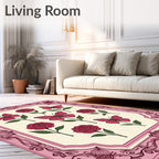 Pink Roses Butterflies Floral Garden Border Rug