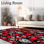 Red Black Buffalo Check Floral Medallions Rug