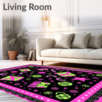 Neon Christmas Objects Black Pink Border Rug