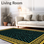 Black Teal Scroll Garden Frame Rug