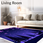 Midnight Purple Snowflake Forest Sleigh Graphic Rug