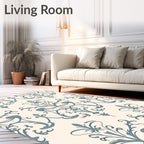 Pale Blue Scrollwork Traditional Damask Rug
