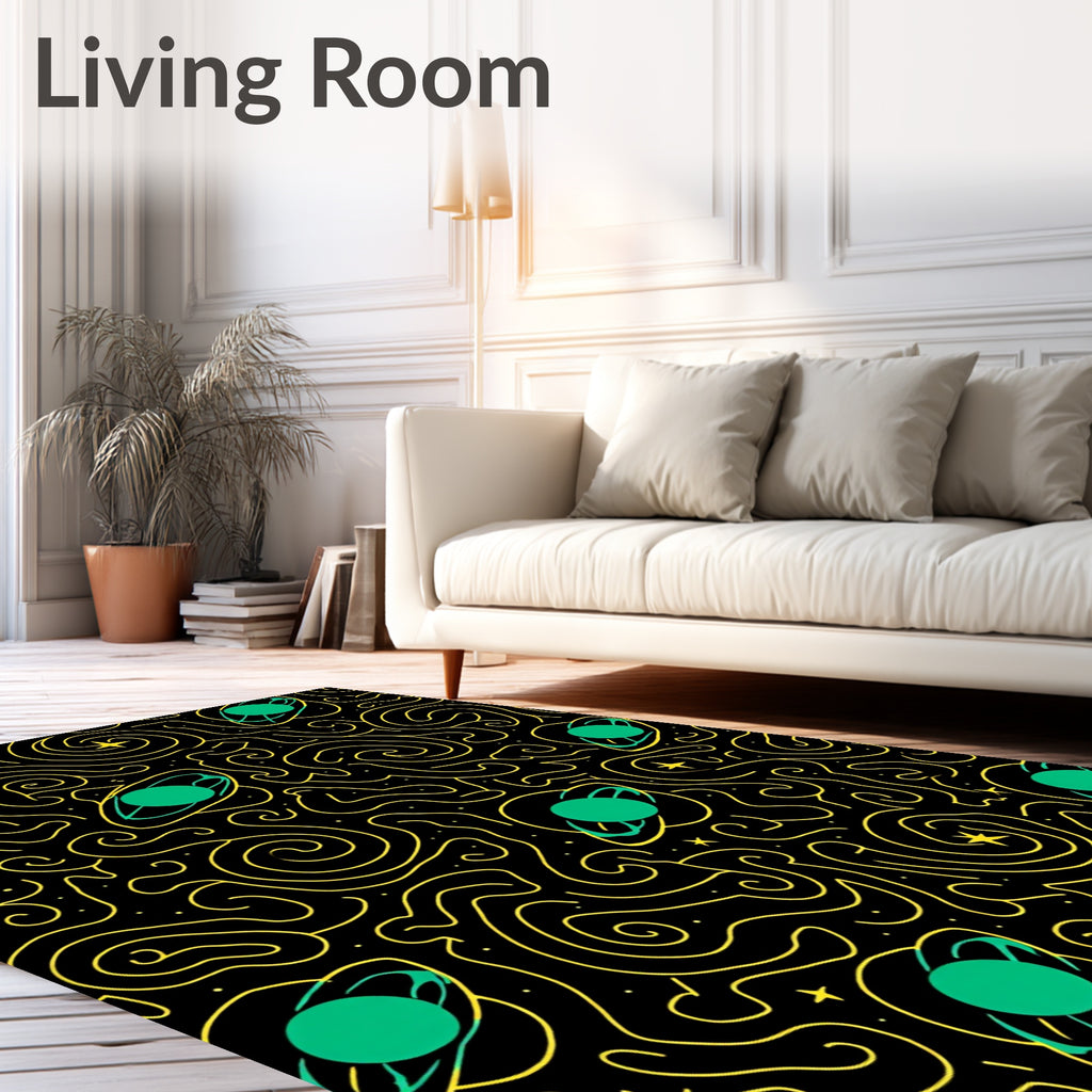 Cosmic Green Planet Swirls Rug