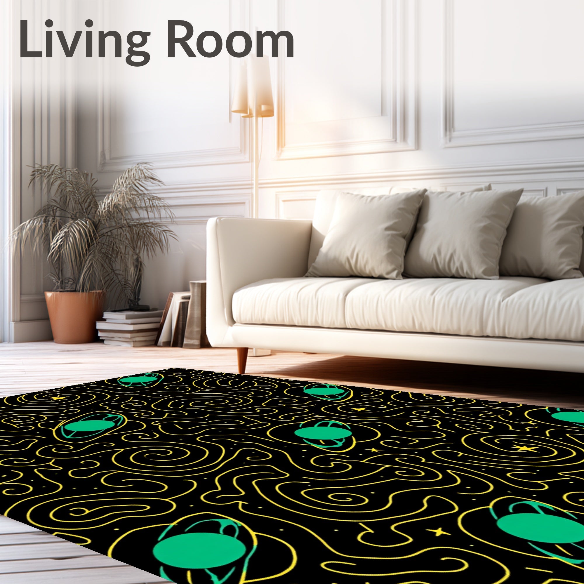 Cosmic Green Planet Swirls Rug