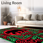 Black Bear Red Green Ornate Folk Rug