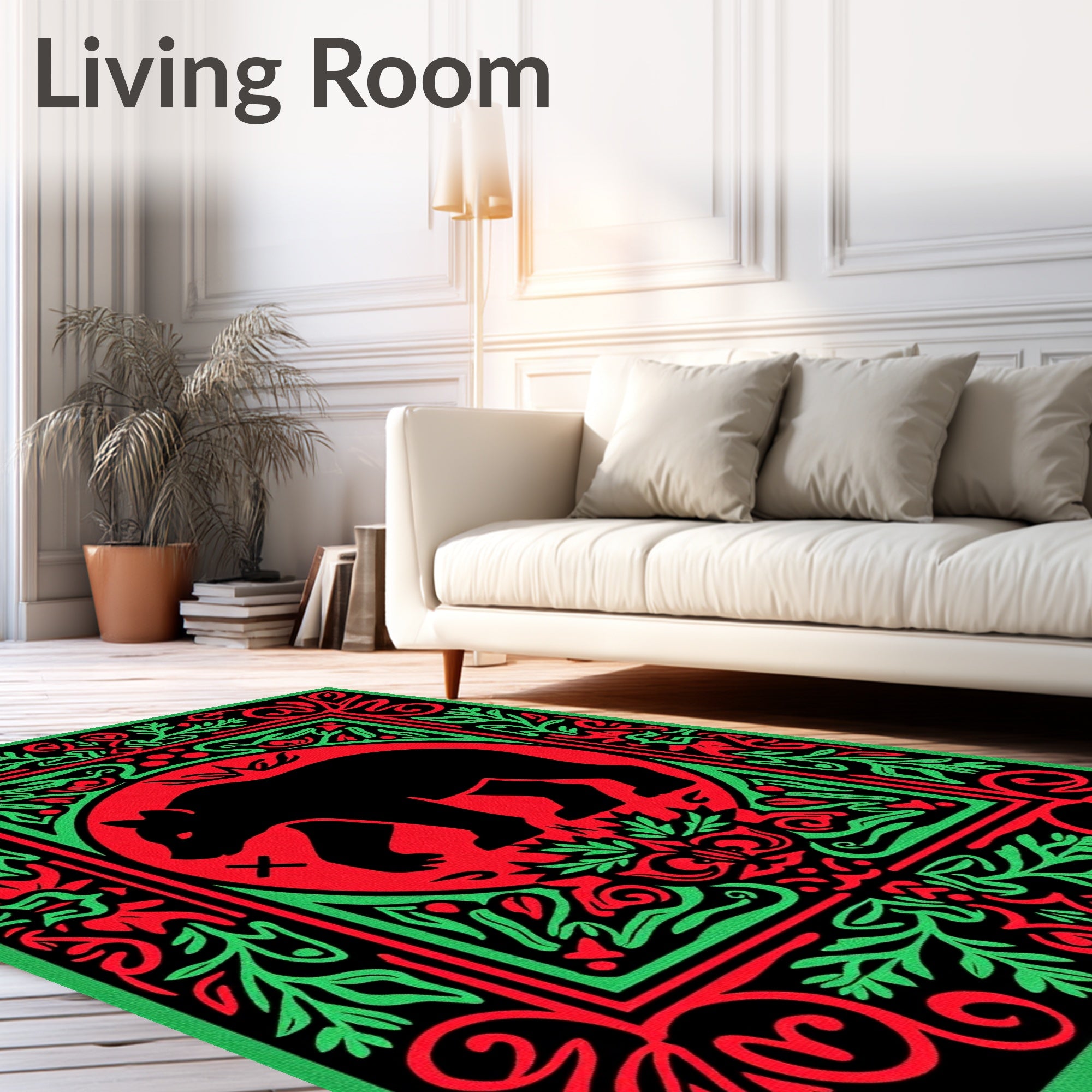 Black Bear Red Green Ornate Folk Rug