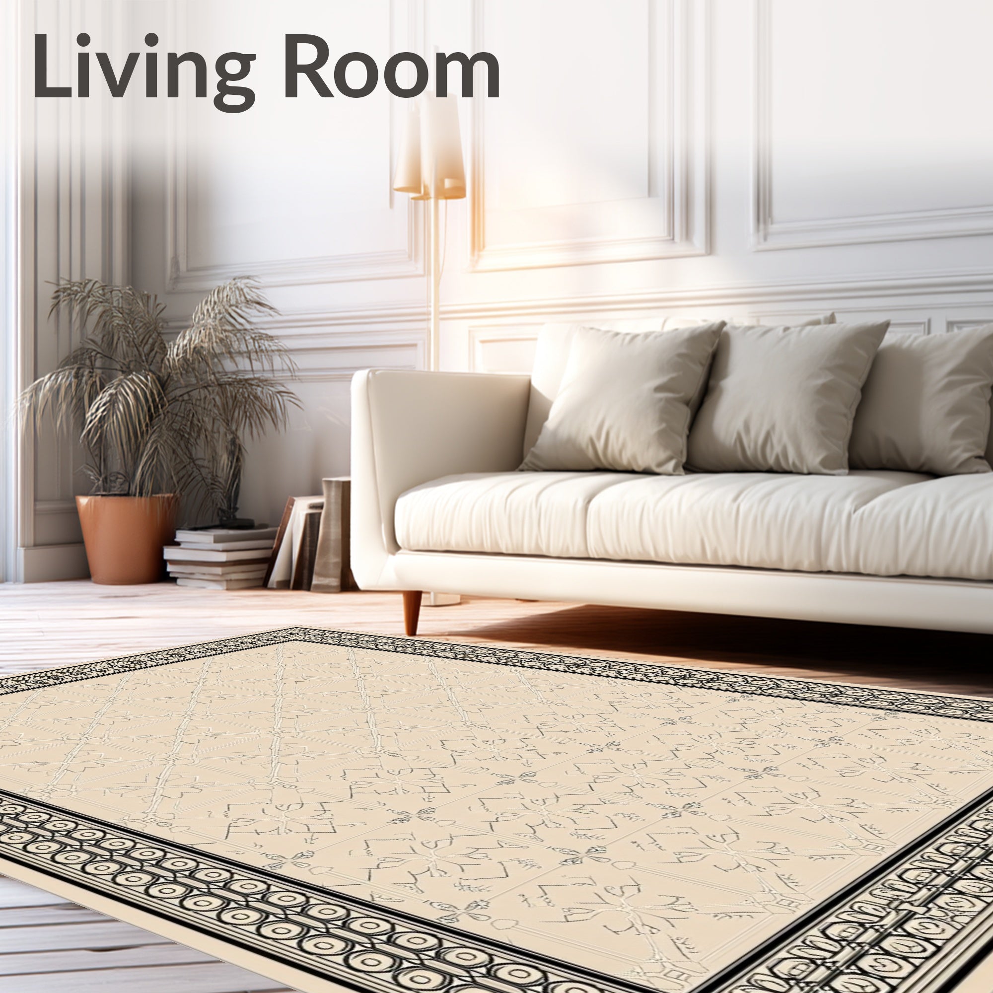 Geometric Beige Lattice Border Rug