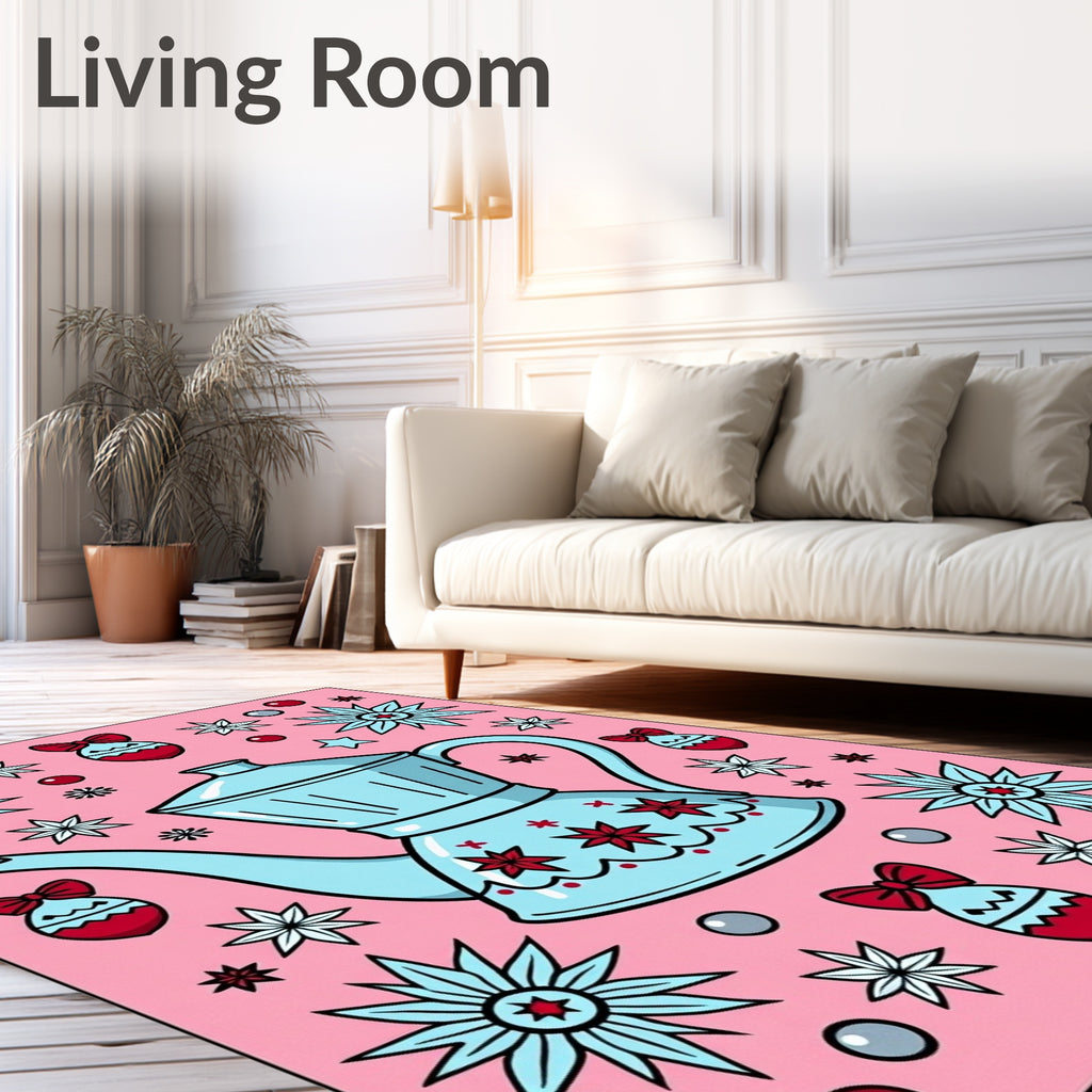 Pink Retro Coffee Pot Starburst Ornament Rug