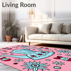 Pink Retro Coffee Pot Starburst Ornament Rug
