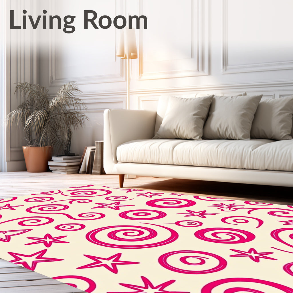 Vibrant Fuchsia Swirl And Star Rug