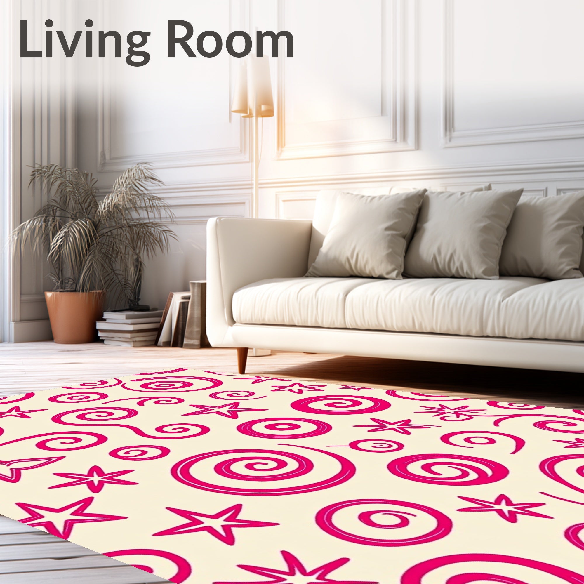 Vibrant Fuchsia Swirl And Star Rug