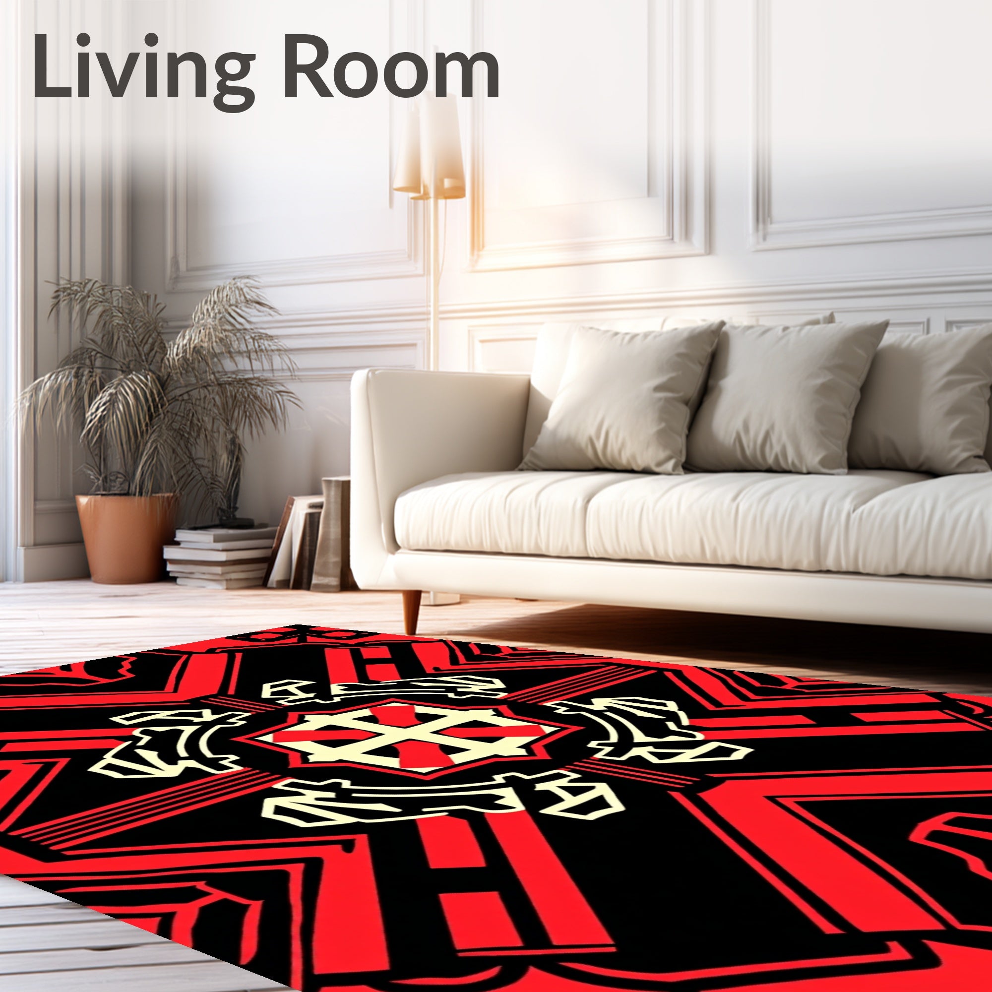 Bold Red Geometric Symmetry Rug