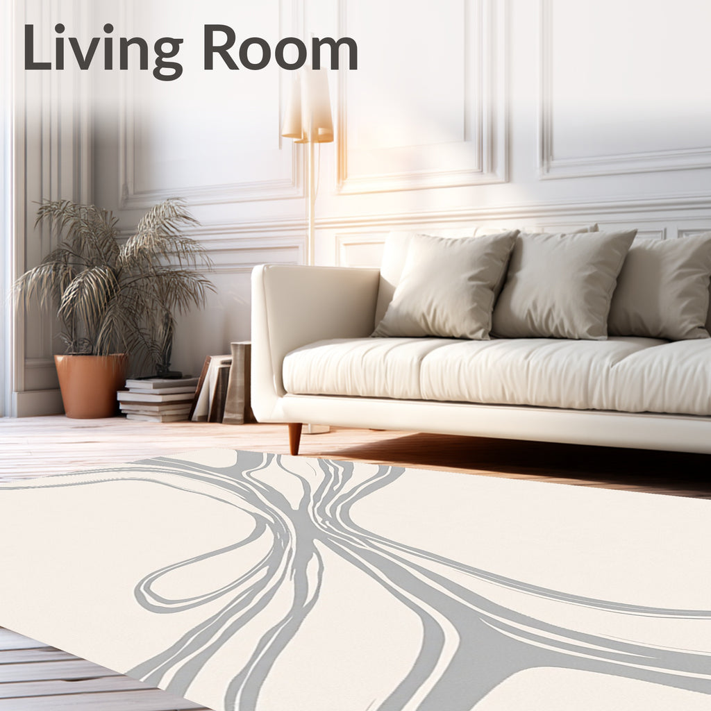 Creamy Beige Swirl Abstract Rug