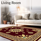 Burgundy Gold Floral Medallion Border Rug