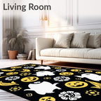 Black White Yellow Halloween Ghosts Rug