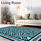 Aqua Black Geometric Interlocking Lines Rug