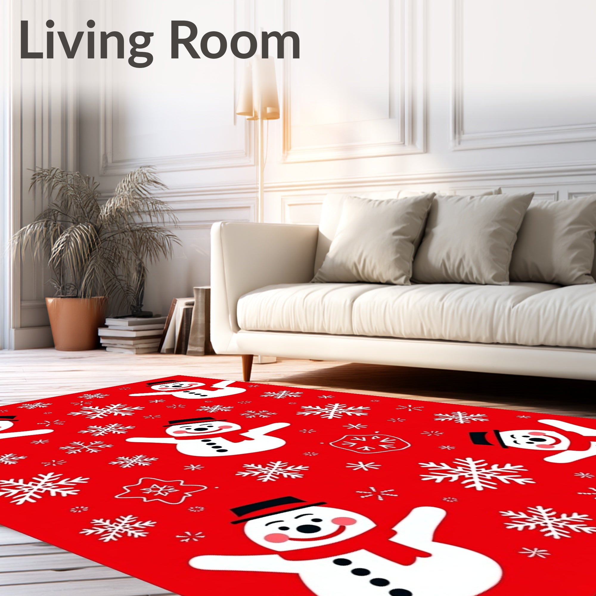 Jolly Snowmen Red Snowflake Carnival Rug