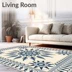 Navy Blue Sunburst Floral Medallion Rug