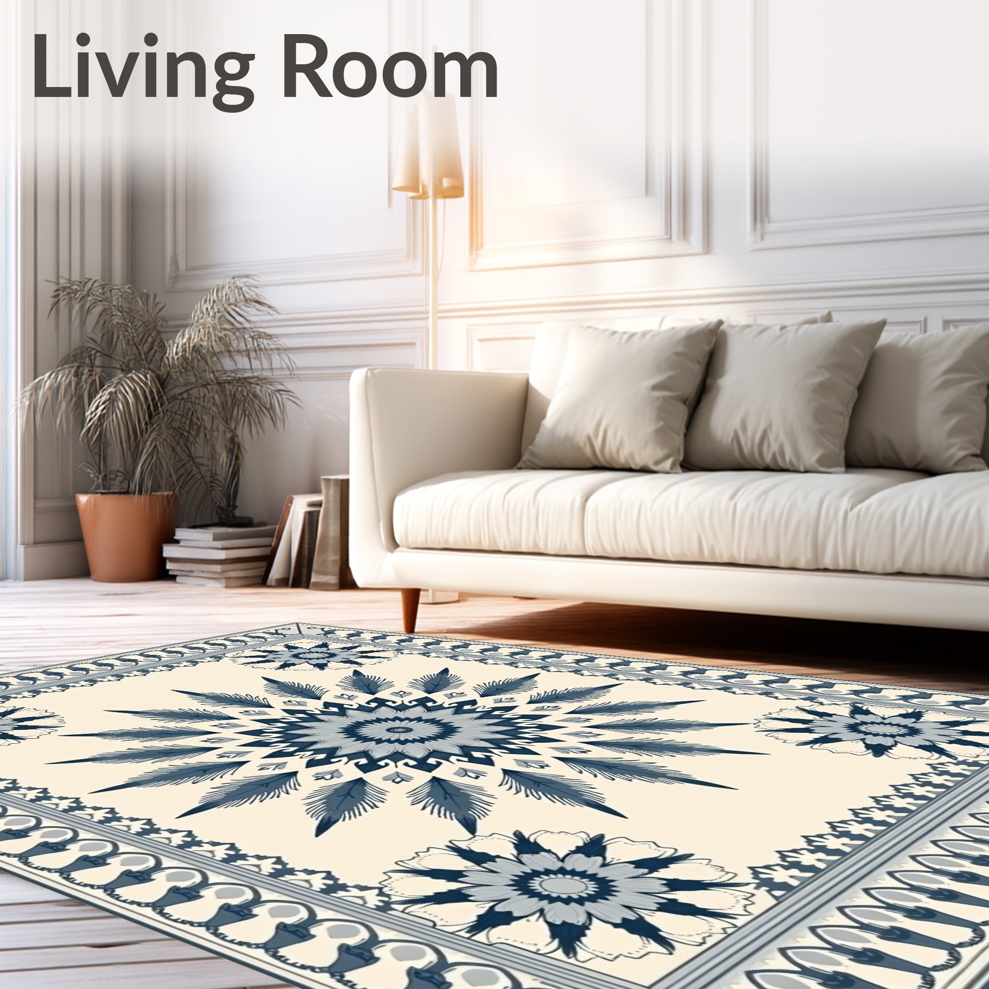 Navy Blue Sunburst Floral Medallion Rug