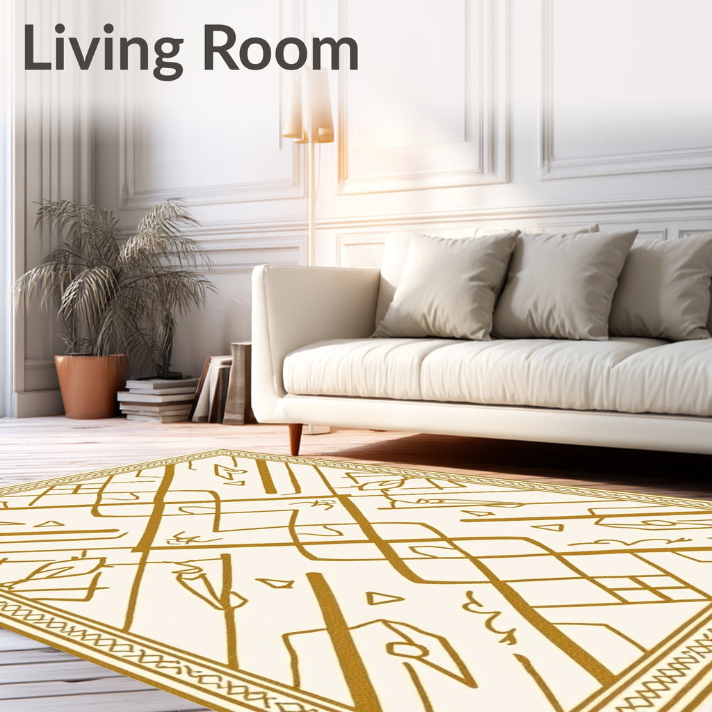 Ornate Gold Diamond Geometric Rug