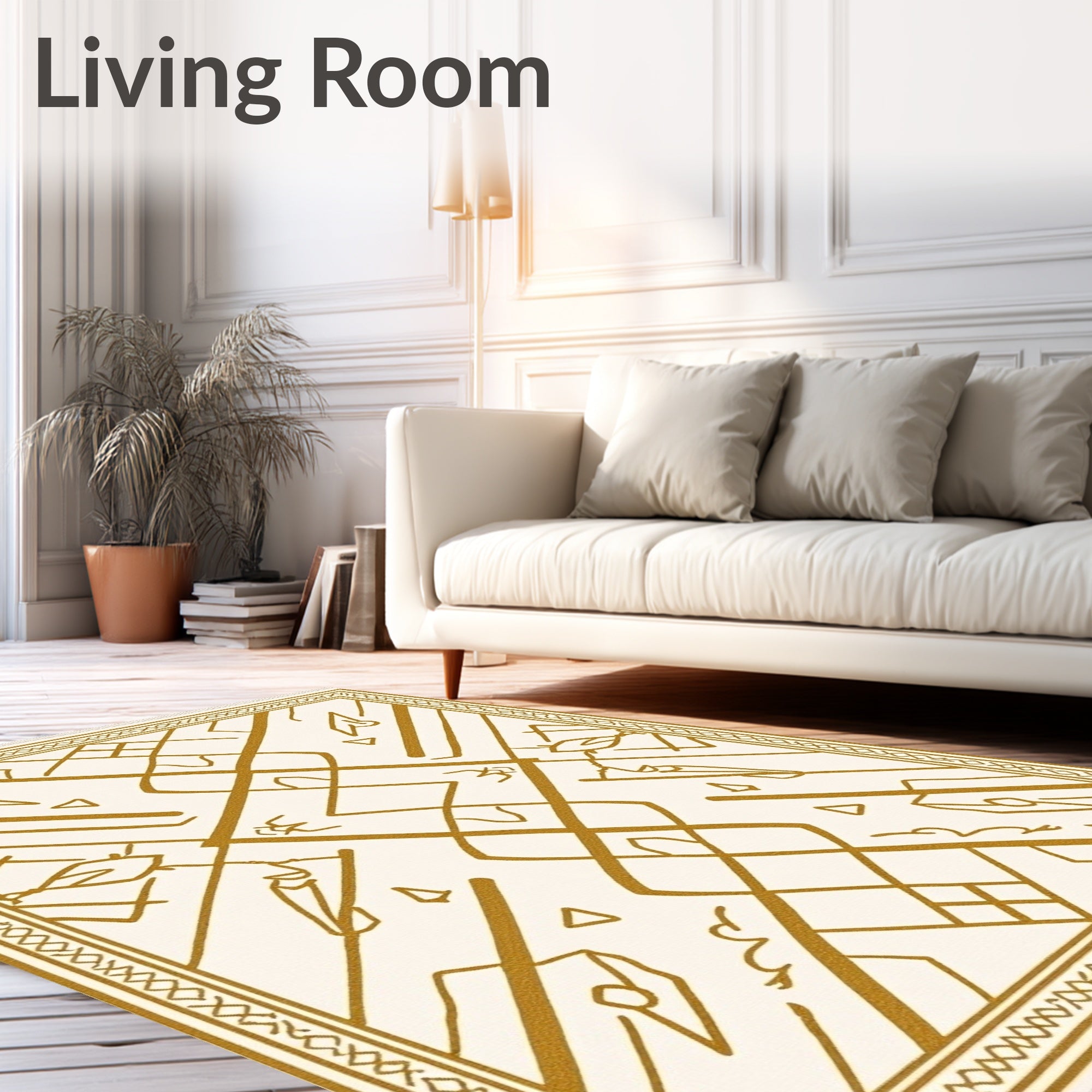 Ornate Gold Diamond Geometric Rug