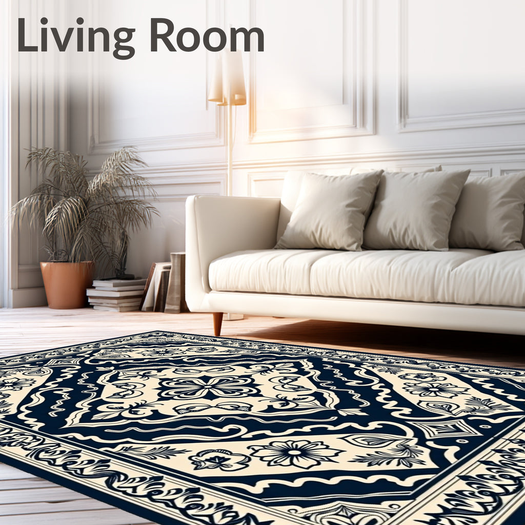 Ornate Navy Floral Layout Rug
