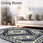 Ornate Navy Floral Layout Rug