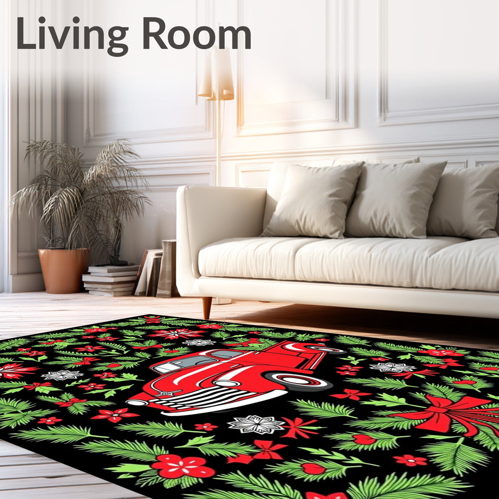 Vintage Red Truck Pine Garland Rug