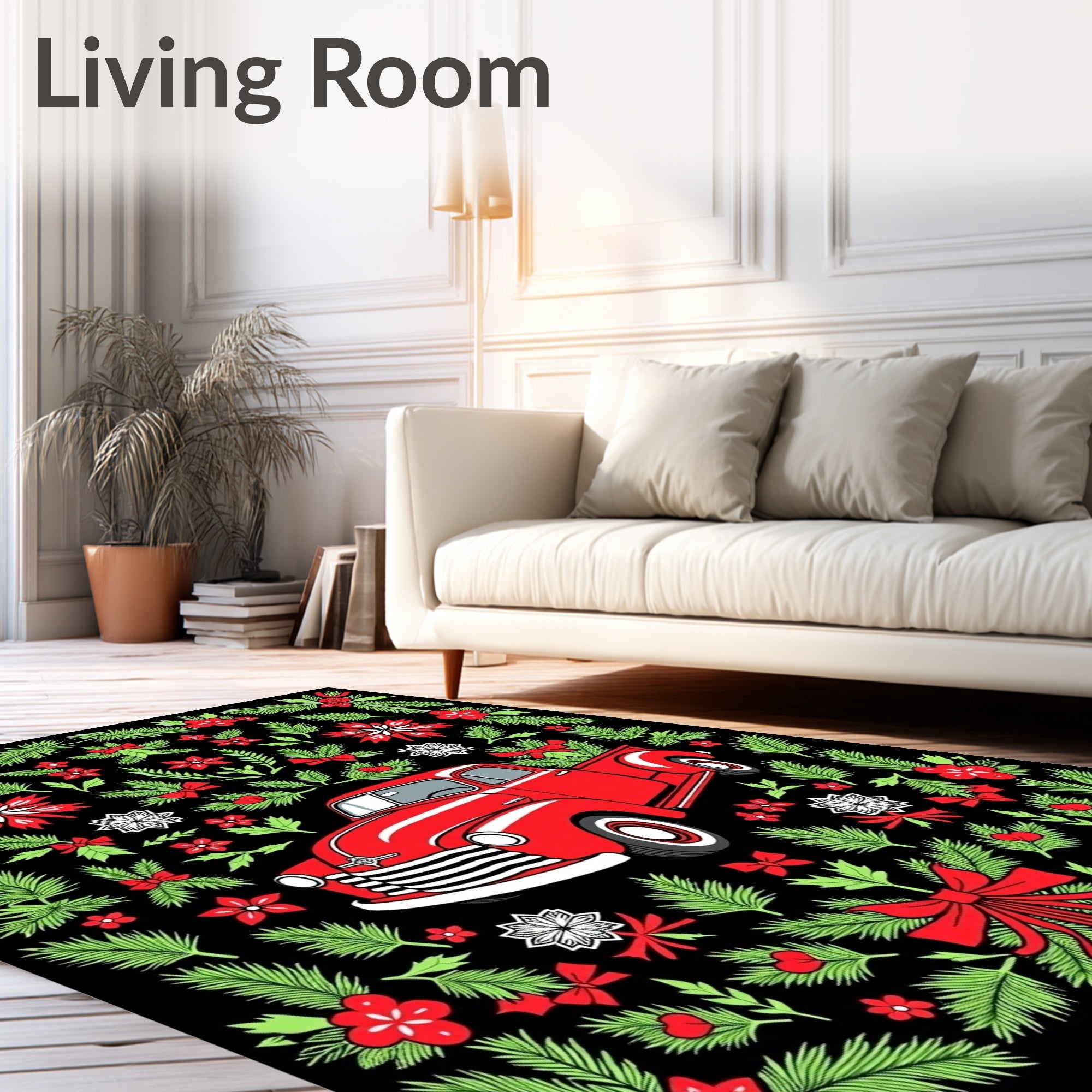 Vintage Red Truck Pine Garland Rug