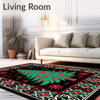 Festive Green Christmas Tree Black Medallion Rug