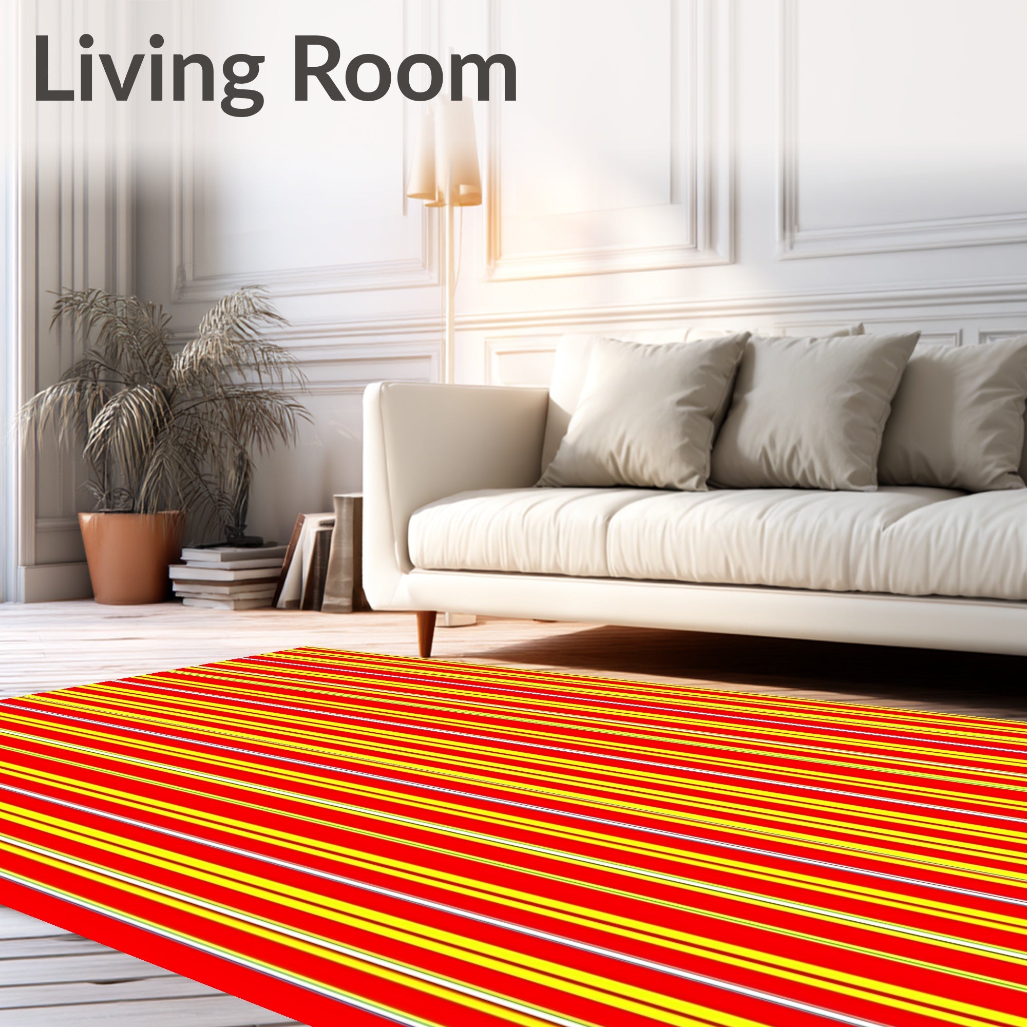 Vibrant Red Yellow Stripe Composition Rug