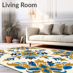 Royal Blue Gold Acanthus Scrollwork Rug