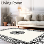 Ornate Black Floral Medallion Frame Rug