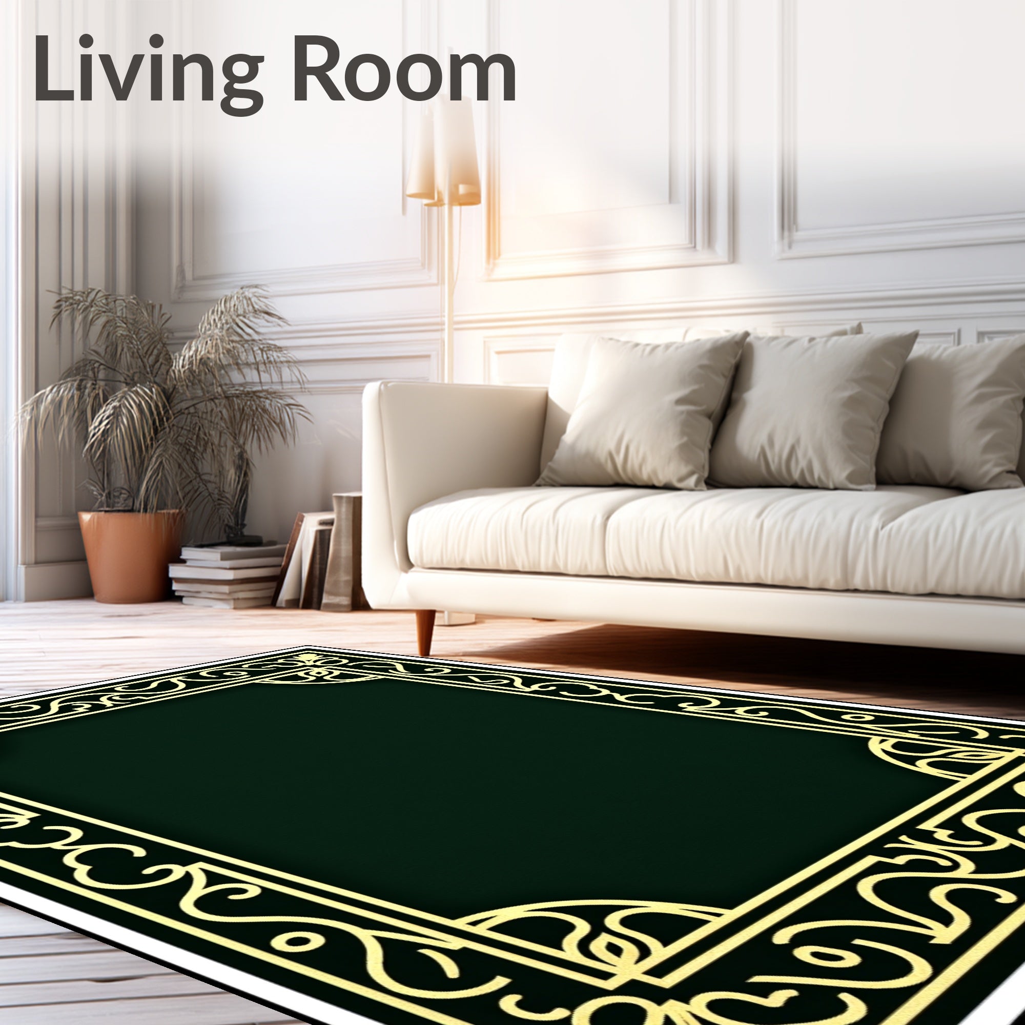 Elegant Gold Vine Scroll Border Rug