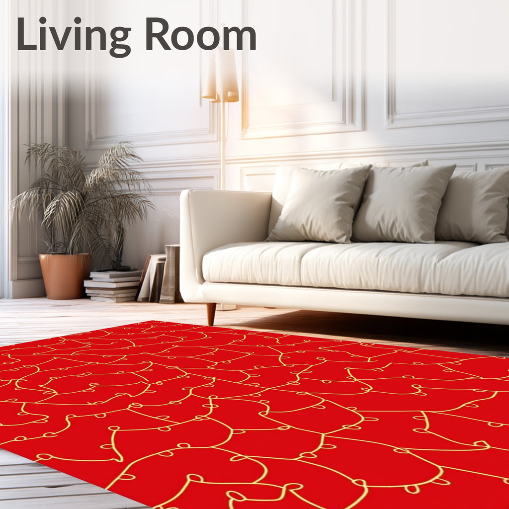 Crimson Yellow Organic Interlocking Shapes Rug