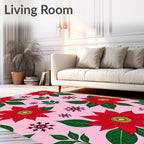 Festive Red Poinsettia Snowflake Blooms Rug