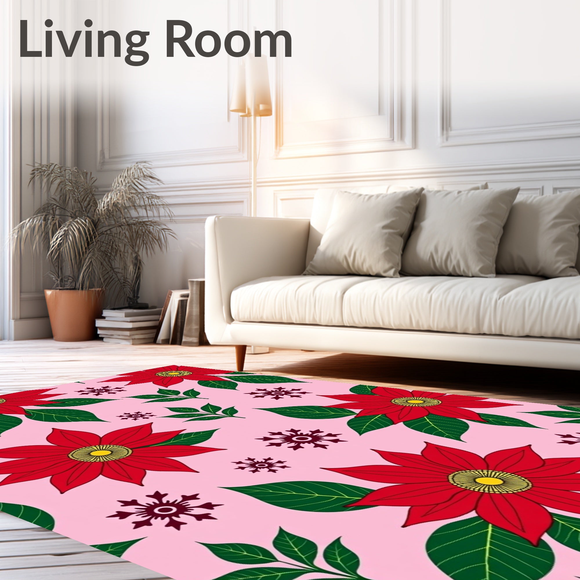 Festive Red Poinsettia Snowflake Blooms Rug