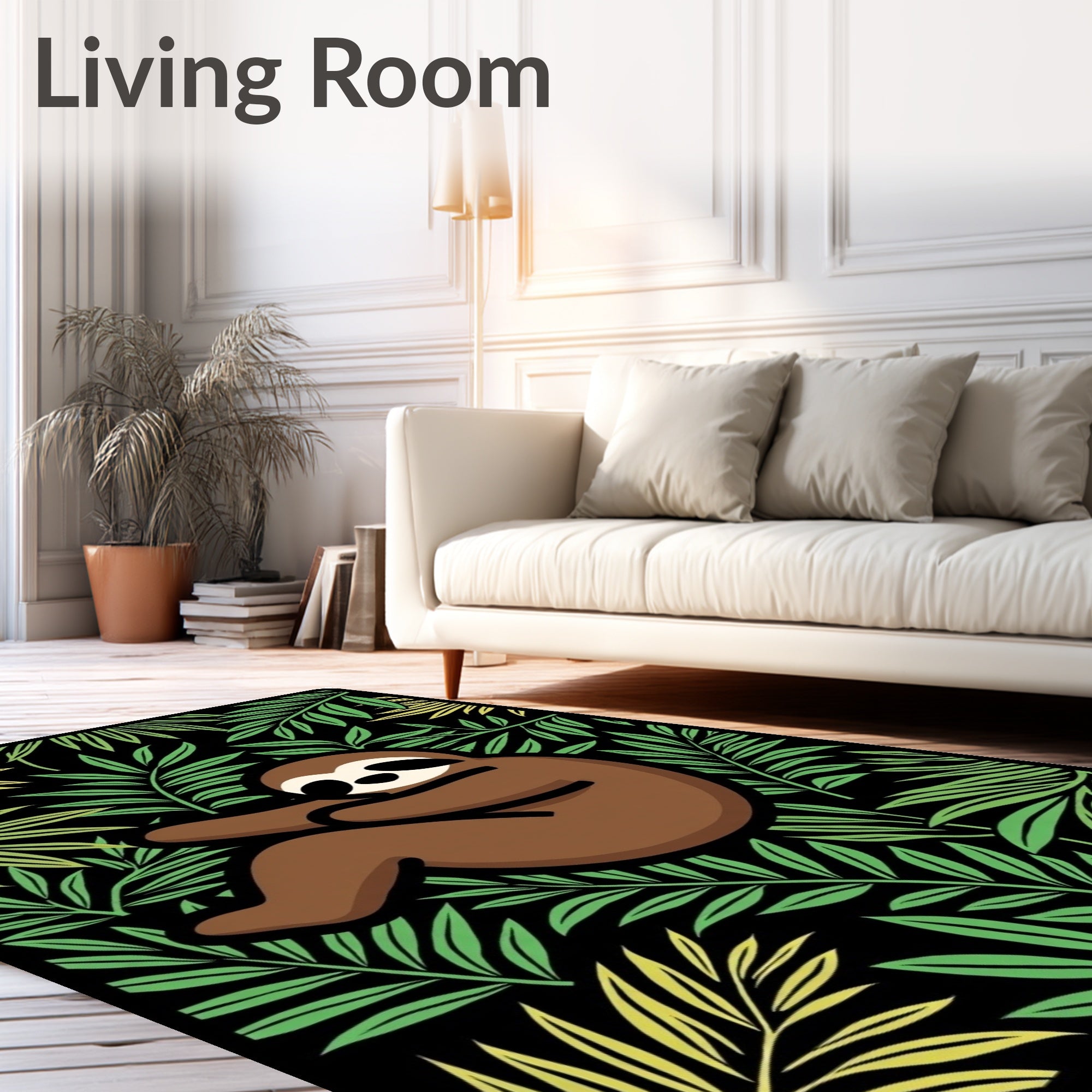 Brown Sloth Amidst Green Palm Fronds Rug