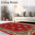 Crimson Floral Border Abundant Blooms Rug