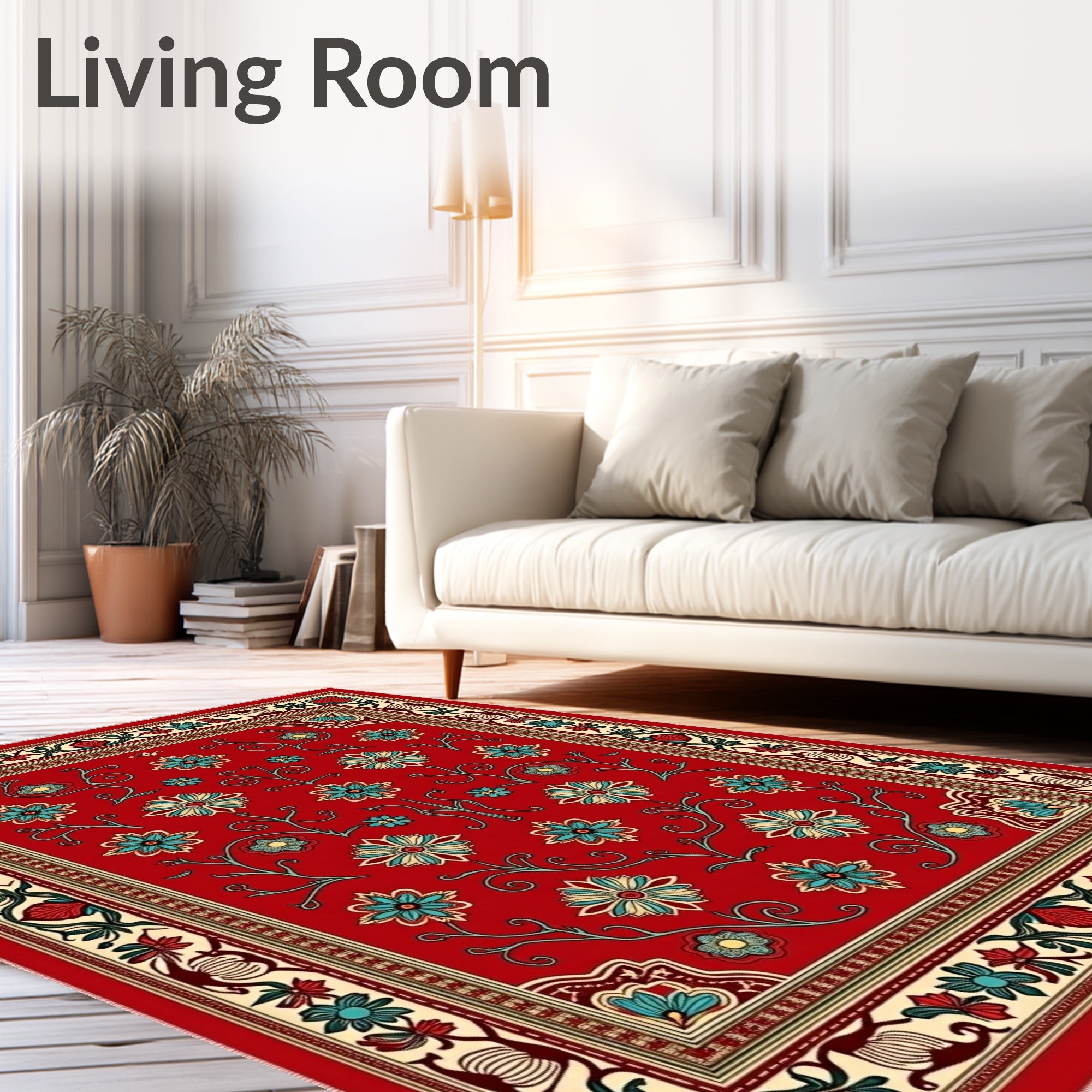 Crimson Floral Border Abundant Blooms Rug