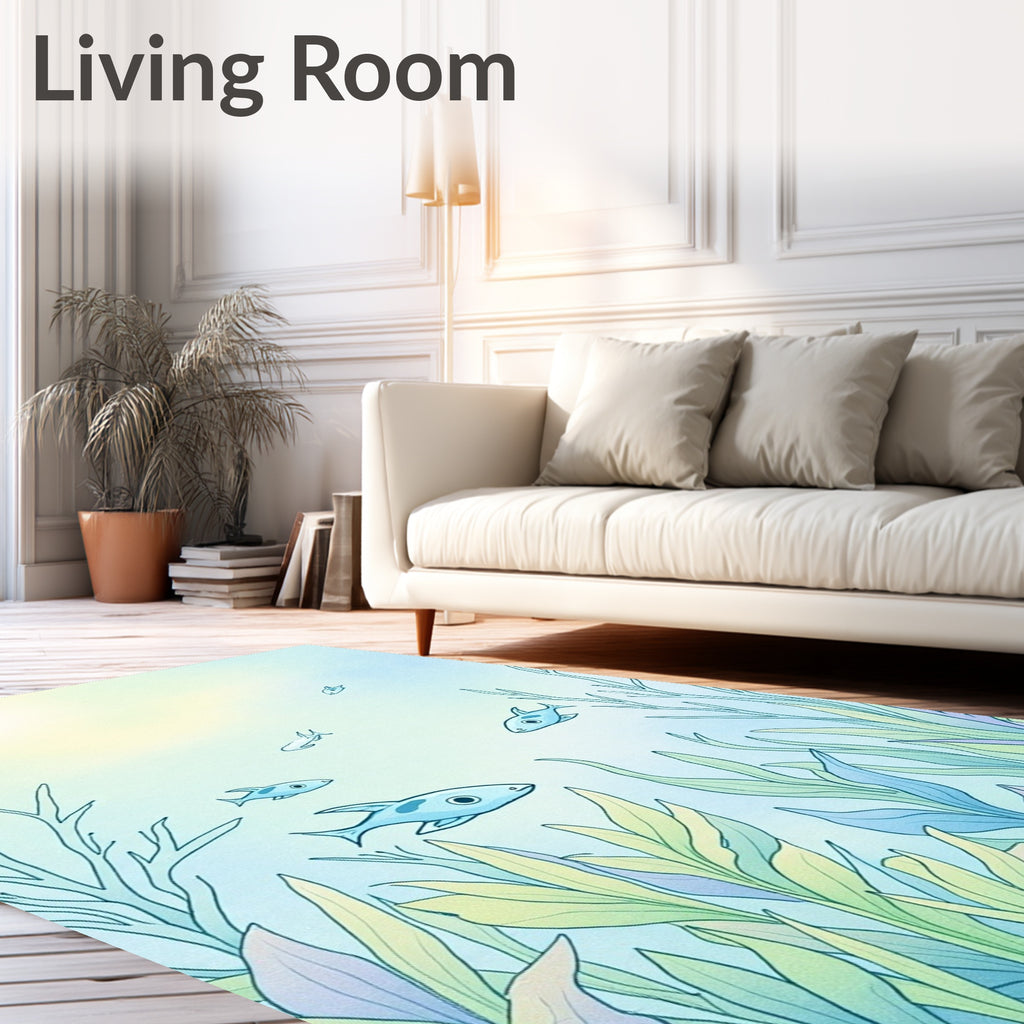 Cool Blue Ocean Fish and Kelp Rug