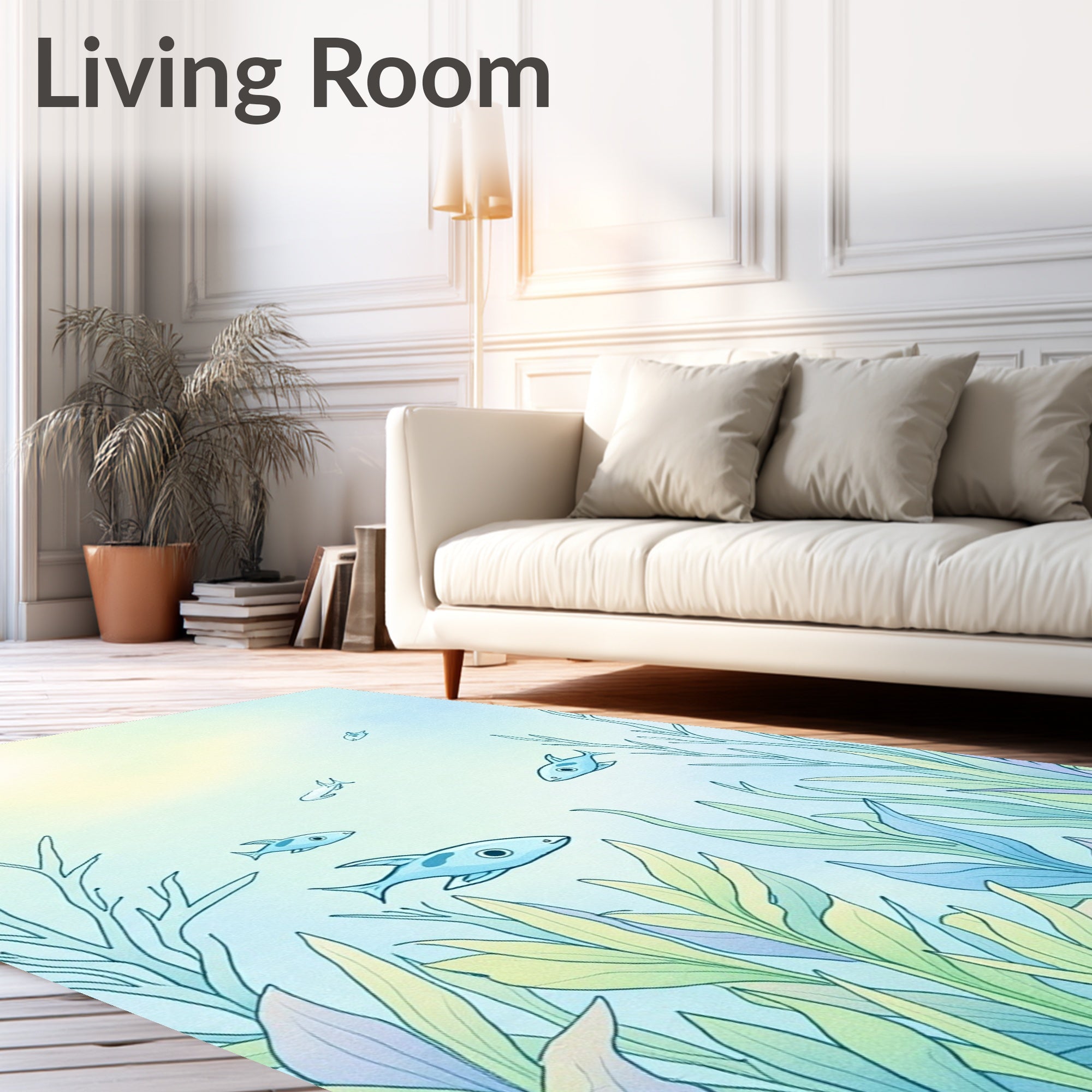 Cool Blue Ocean Fish and Kelp Rug