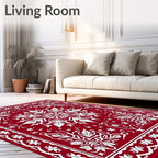 Crimson White Floral Starburst Mandala Rug