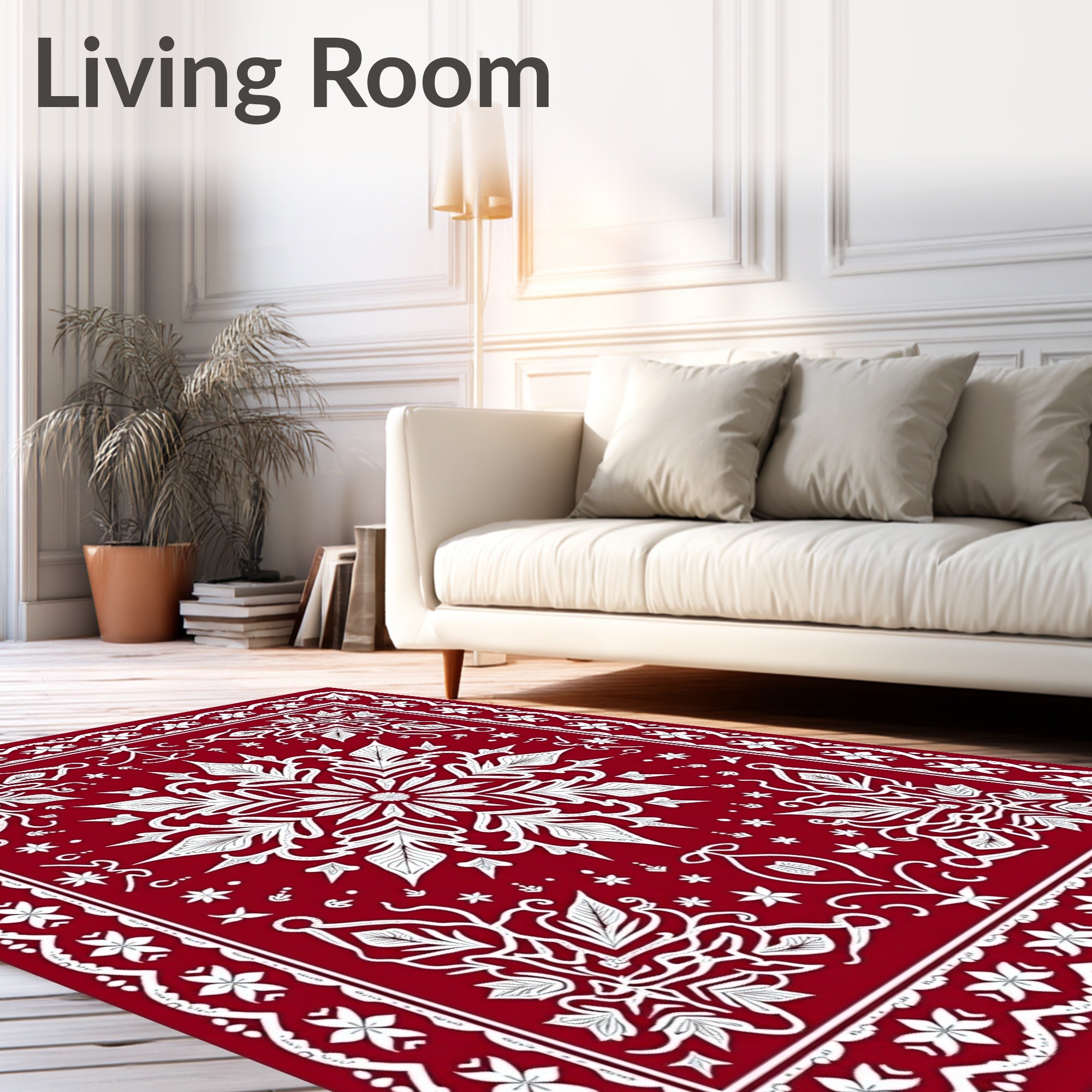 Crimson White Floral Starburst Mandala Rug