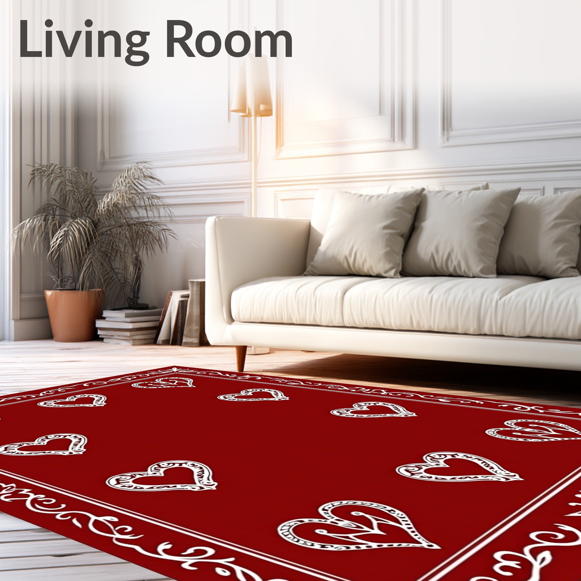Crimson White Heart Border Rug