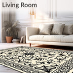 Classic Black Ivory Floral Scroll Rug